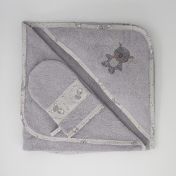 Sortie de bain en douceur avec gant - gris