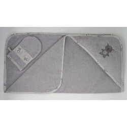 Sortie de bain en douceur avec gant - gris