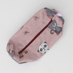 Trousse d'écolier vieux rose motifs animaux enfantins