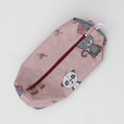 Trousse d'écolier vieux rose motifs animaux enfantins